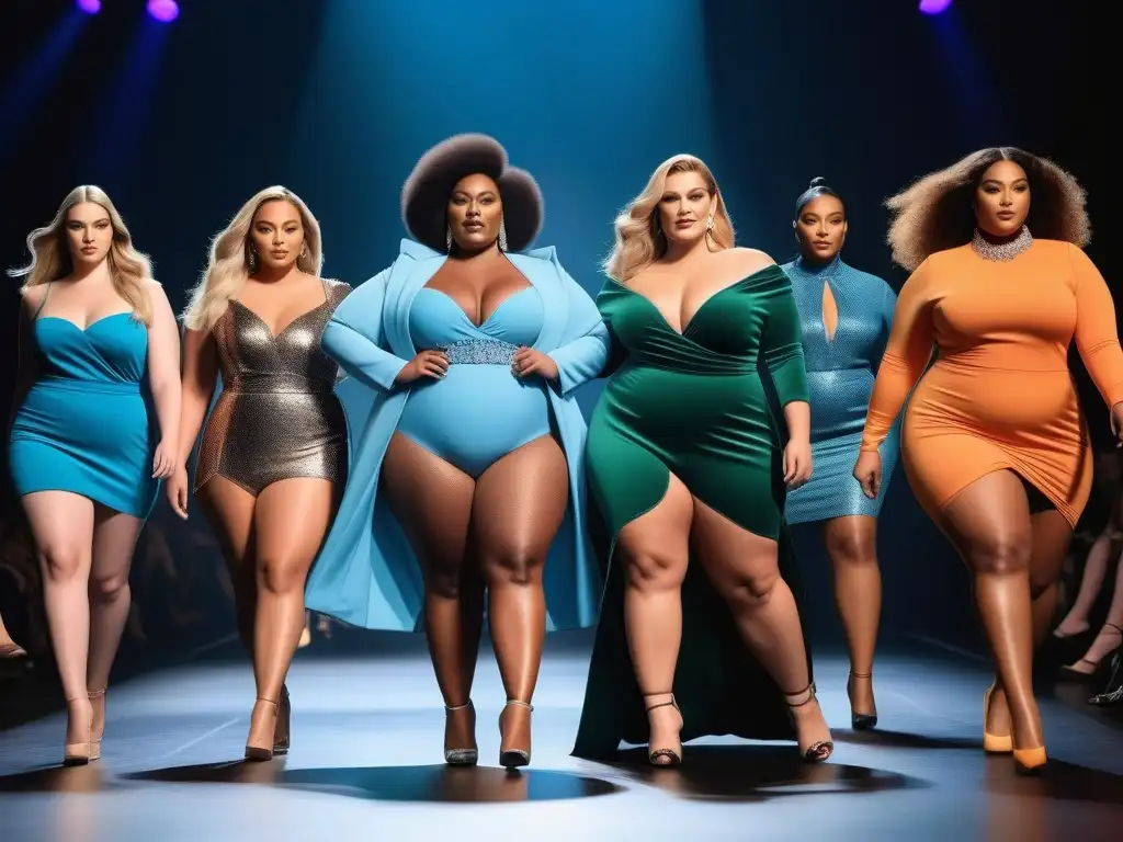 Desfile de moda plus size: diversidad y empoderamiento Desfile de moda plus size inclusiva con modelos seguras y empoderadas, mostrando variedad de outfits modernos y trendy