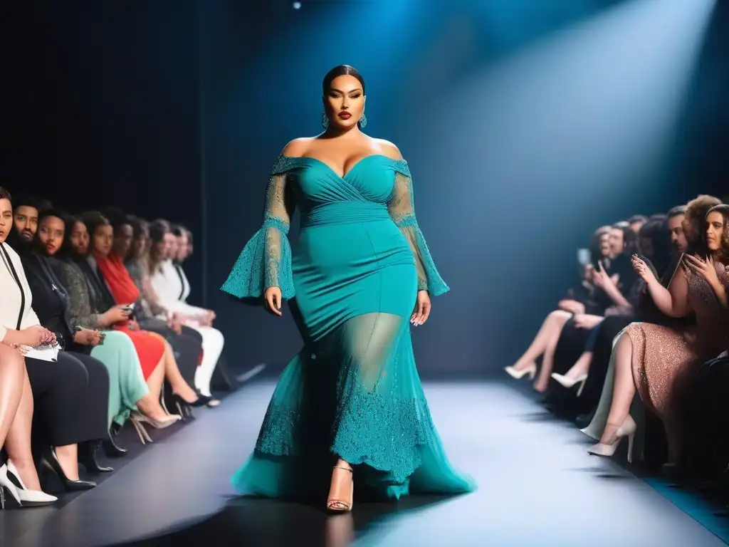 Desfile inclusivo: moda plussize empoderada y diversa Desfile de moda plus size inclusiva con modelos de diversas etnias luciendo diseños elegantes y modernos en una pasarela chic y luminosa
