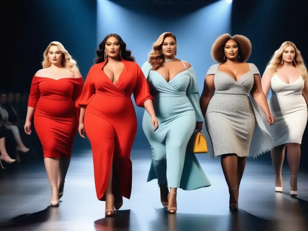 Desfile moda tallas grandes: Empoderamiento y diversidad en la pasarela Desfile de moda plus size inclusiva con modelos empoderadas y elegantes