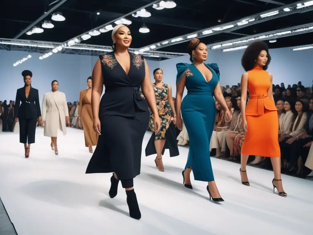 Desfile de moda inclusivo y eficiente: diversidad y empoderamiento Desfile de moda inclusiva con modelos de diversas tallas y habilidades, mostrando empoderamiento y diversidad