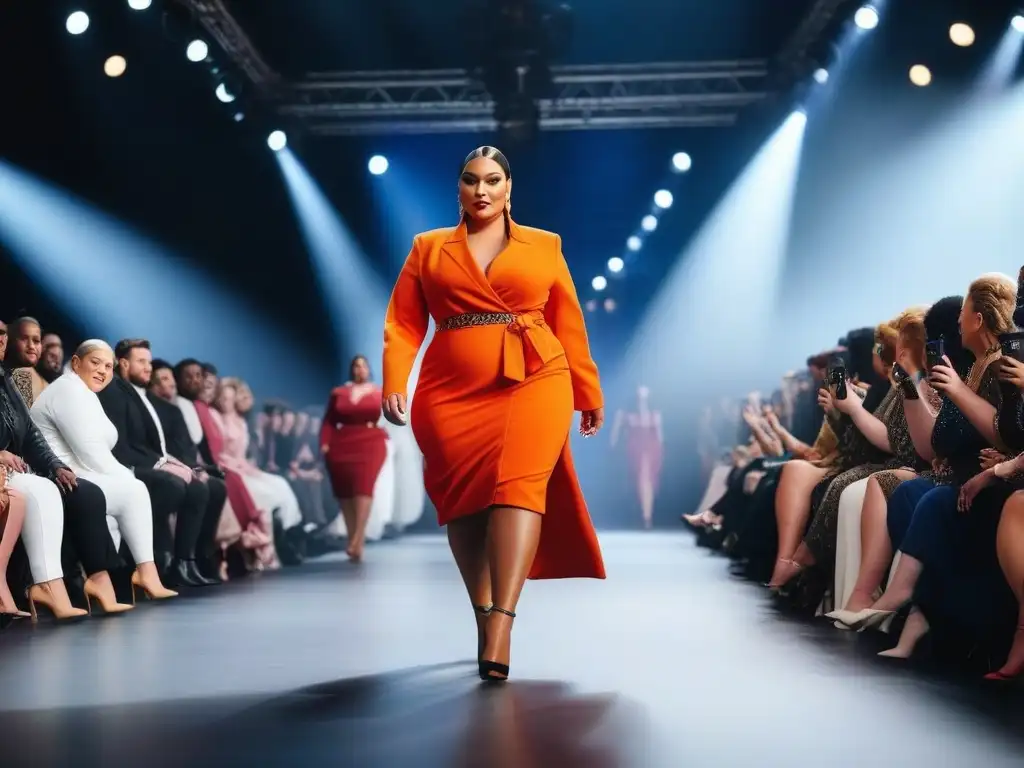 Desfile de moda plussize: diversidad y estilo en la pasarela Un desfile de moda inclusiva con modelos de tallas grandes mostrando lo último en tendencias