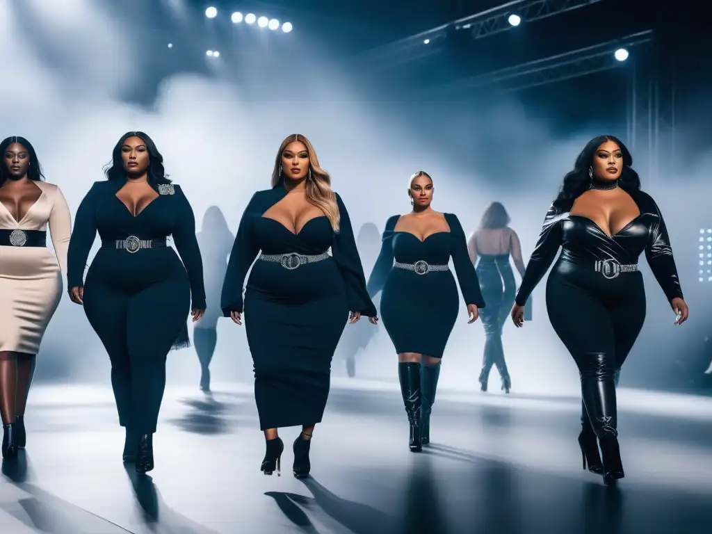 Desfile de moda plussize: empoderamiento y diversidad Desfile de moda plus size inclusiva con modelos seguras y vanguardistas, cautivando a la audiencia con diseños innovadores