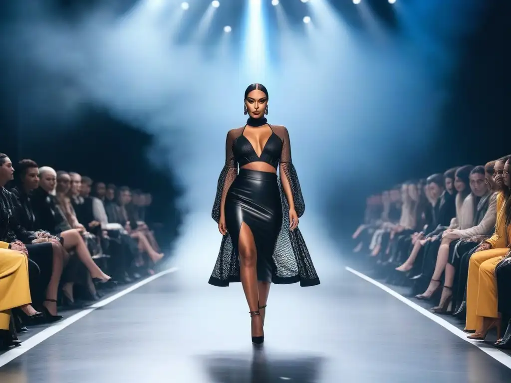 Desfile de moda inclusiva: diversidad y empoderamiento Desfile de moda inclusiva con modelos diversos, luciendo diseños vanguardistas en una pasarela moderna y brillante