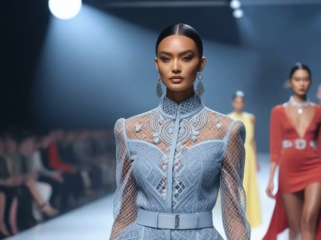 Desfile de moda de género neutro: Vanguardia 8k Desfile de moda inclusiva con modelos desfilando en diseños de género neutro en una pasarela futurista y minimalista
