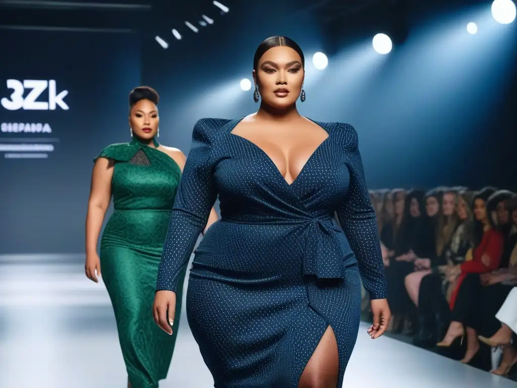 Desfile de moda plus size inclusiva: modelos seguras y elegantes muestran colección moderna