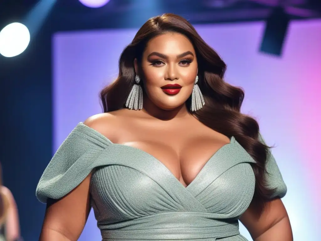 Desfile de moda inclusivo: modelos plus size deslumbrantes y seguras Un desfile de moda inclusiva con modelos de tallas grandes mostrando estilo y diversidad, resplandeciendo confianza y alegría