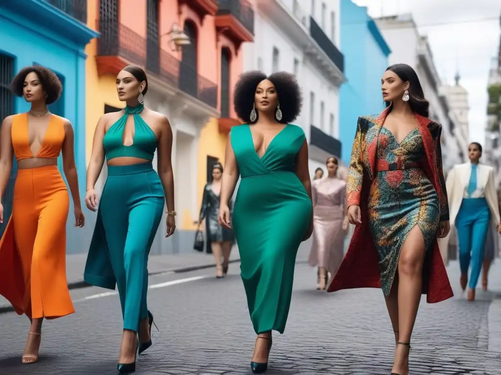 Moda inclusiva en Buenos Aires: desfile de modelos con estilo y confianza Desfile de moda inclusiva en Buenos Aires con modelos de tallas diversas, luciendo estilos vibrantes y actuales