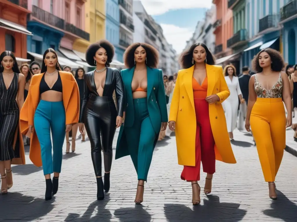 Desfile de moda inclusiva en Buenos Aires Desfile de moda inclusiva en Buenos Aires: modelos de diversas tallas, etnias y habilidades caminan con confianza por la bulliciosa calle