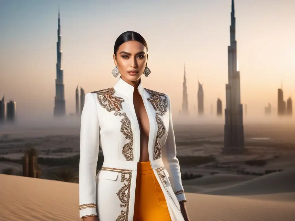 Moda inclusiva en Dubai: diversidad y elegancia Un desfile de moda inclusiva en Dubái con modelos diversos luciendo elegantes diseños contemporáneos en un lujoso escenario