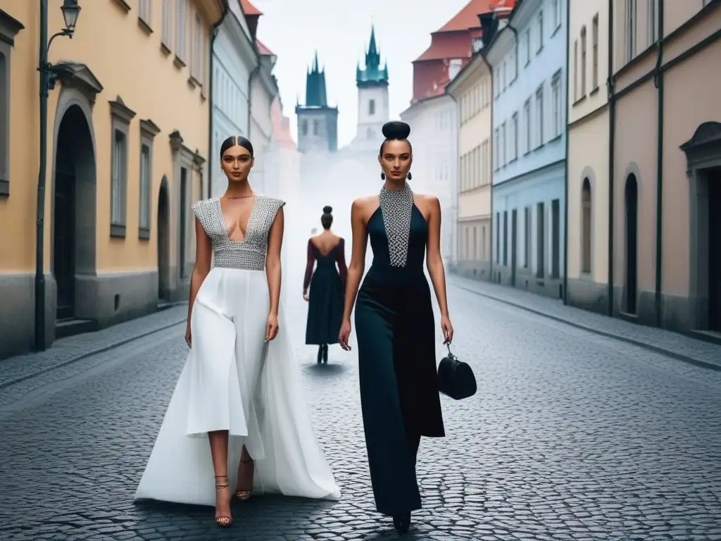 Desfile de moda inclusiva en Praga: diversidad y creatividad en la pasarela Desfile de moda inclusiva en Praga con modelos en la calle adoquinada, fusionando tradición y vanguardia