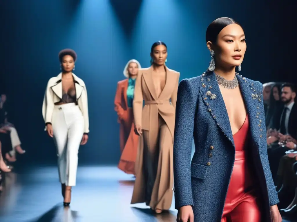 Desfile inclusivo: Moda diversa en Toronto Desfile de moda inclusiva en Toronto Canadá: modelos diversos caminan con confianza en la pasarela, luciendo diseños inclusivos y modernos