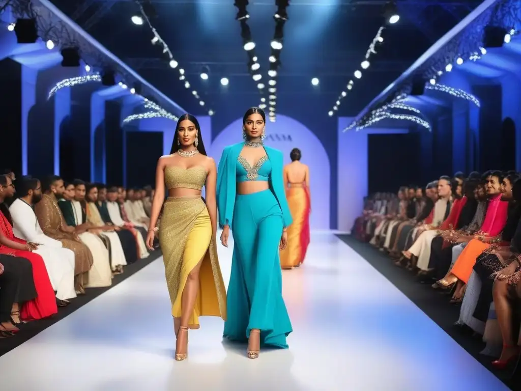 Desfile de moda inclusivo en India: diversidad y estilo en la pasarela Desfile de moda inclusiva en India subcontinente con modelos diversos en la pasarela, luciendo diseños coloridos y elegantes