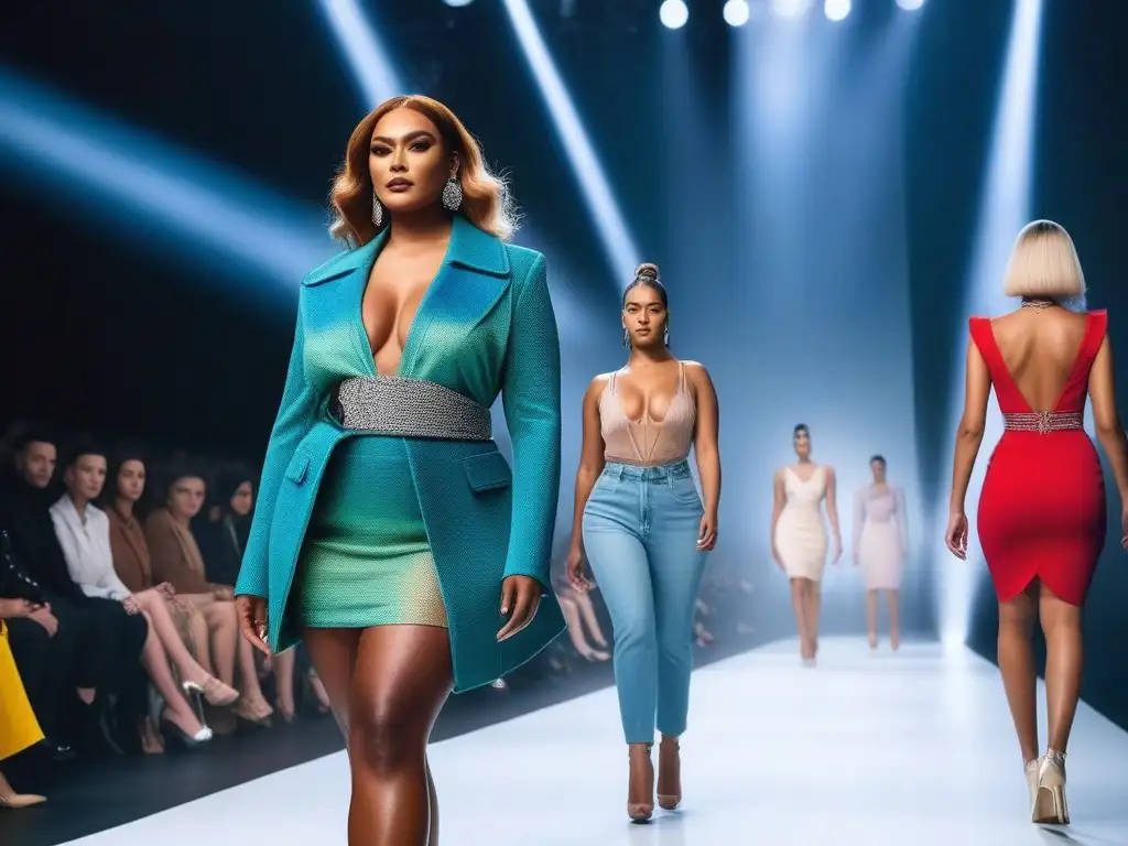 Desfile de moda inclusivo: diversidad en la pasarela Desfile de moda inclusiva con modelos diversos caminando con confianza por la pasarela, resaltando la visibilidad y representación en la industria