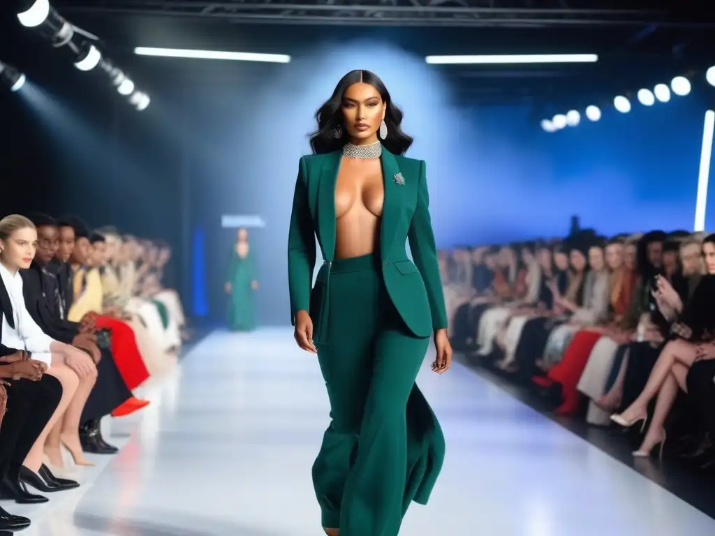 Desfile de moda inclusivo: diversidad y elegancia en la pasarela Desfile de moda inclusiva con modelos de diversas etnias, cuerpos y géneros caminando con confianza por la pasarela