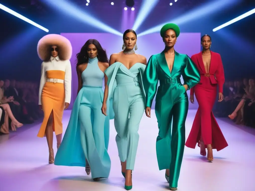 Desfile de moda inclusivo: colores vibrantes y empoderamiento Desfile de moda inclusiva con modelos seguros y vibrantes atuendos, representando la psicología del color
