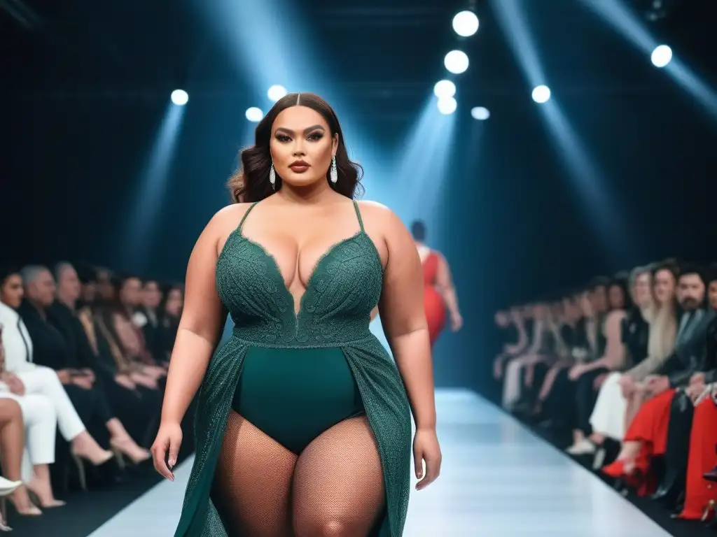 Desfile de moda inclusivo: modelos plussize empoderadas y seguras Desfile de moda inclusiva con modelos de tallas grandes mostrando diseños diversos y empoderados