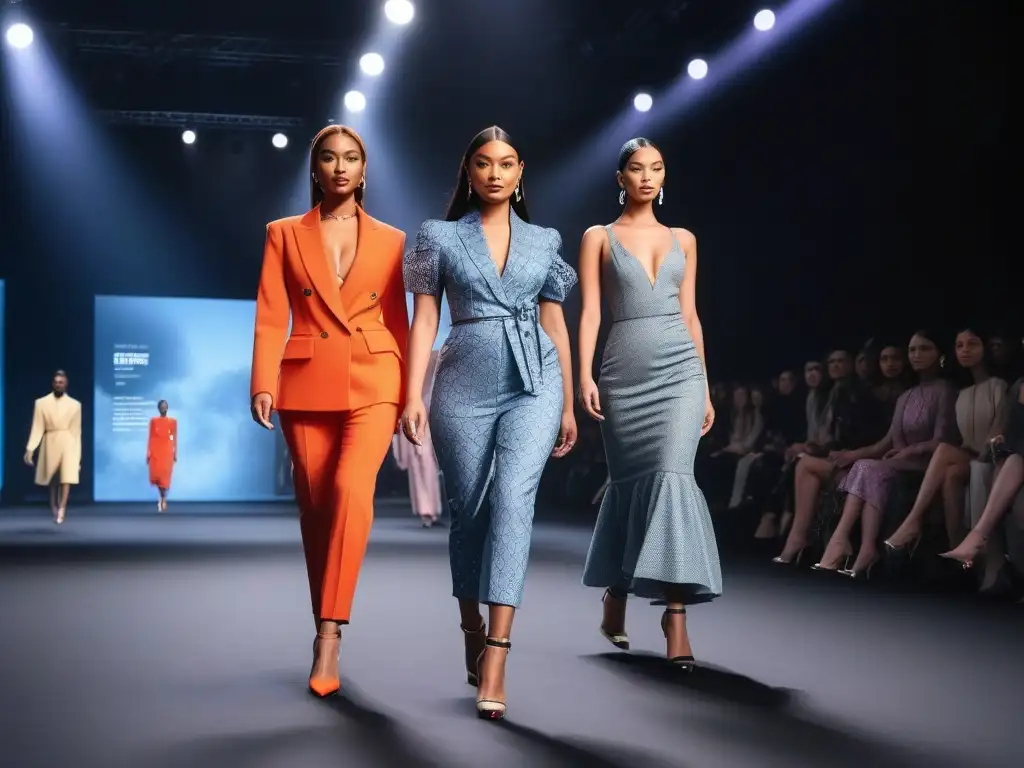 Desfile de moda petite inclusiva: diversidad y estilo Desfile de moda Petite inclusiva con modelos diversas luciendo prendas modernas y elegantes en una pasarela brillante
