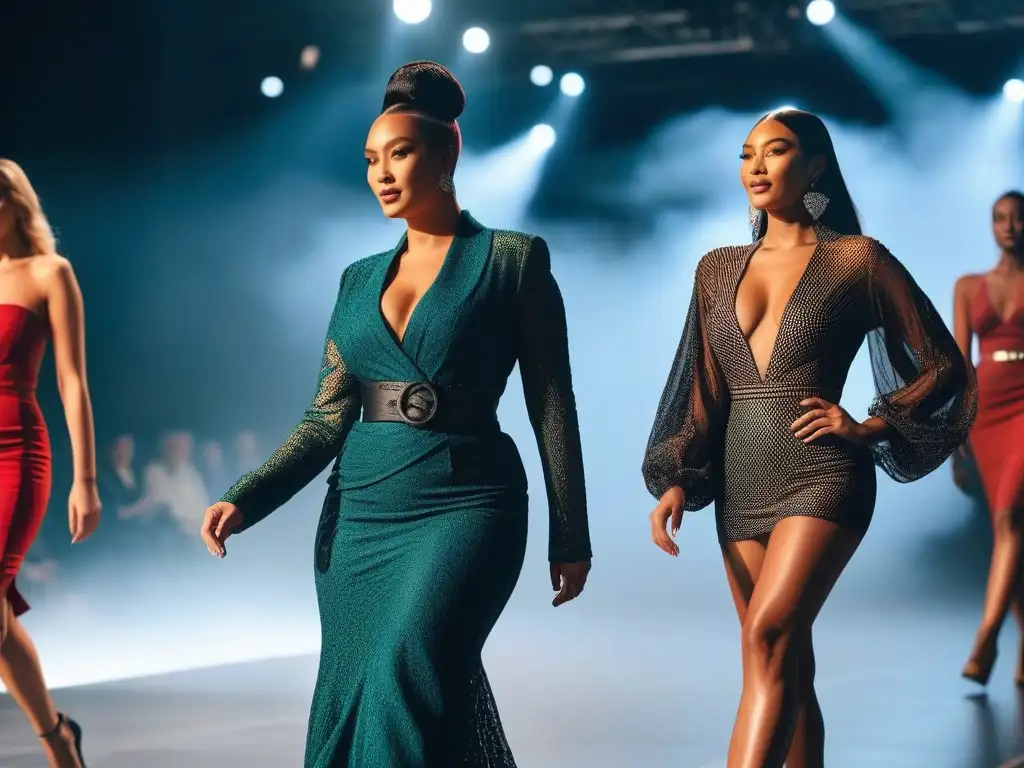Desfile de moda inclusivo con modelos diversos y empoderados Desfile de moda inclusiva en la pasarela con modelos diversos y espectadores emocionados