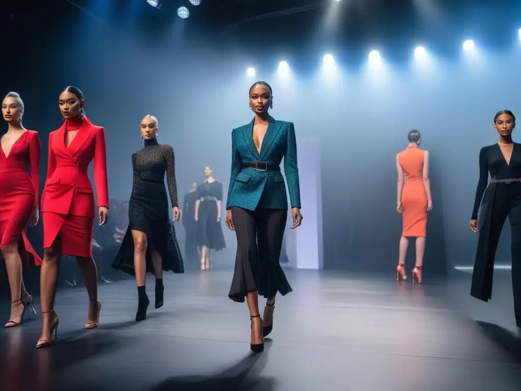 Desfile inclusivo: moda diversa y empoderamiento Un desfile de moda inclusiva en una pasarela brillante, con modelos altos y seguros