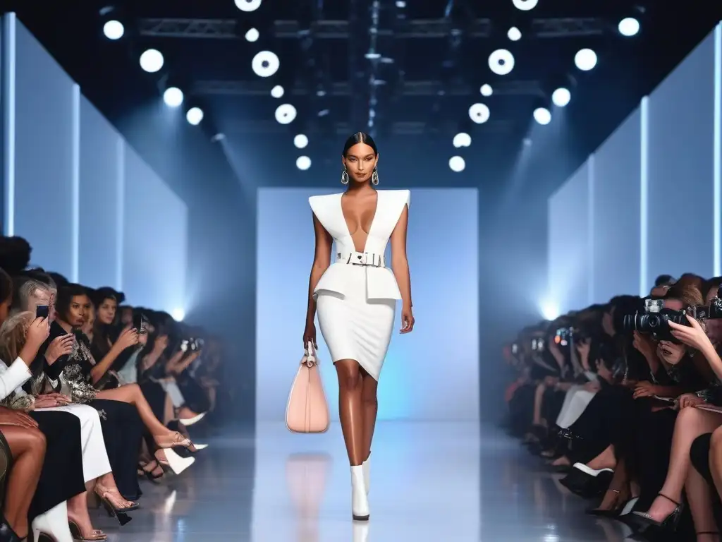 Desfile inclusivo de Celine: diversidad y moda vanguardista Un desfile de moda inclusiva de Celine en una pasarela futurista, donde modelos diversos muestran confianza y estilo