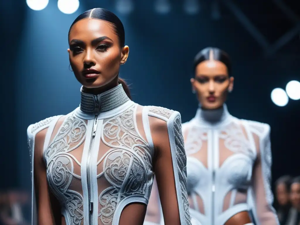 Desfile inclusivo de moda futurista: diversidad y empoderamiento Desfile de moda inclusiva predicciones expertos en una pasarela futurista con diseños vibrantes y modelos diversos