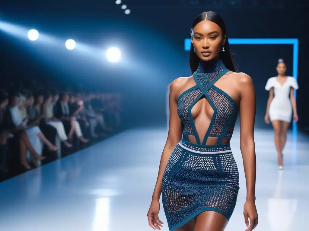 Desfile de moda 3D: Innovación y diversidad en la pasarela Un desfile de moda inclusiva con prendas de impresión 3D innovadoras, modelos únicos y una pasarela futurista y dinámica