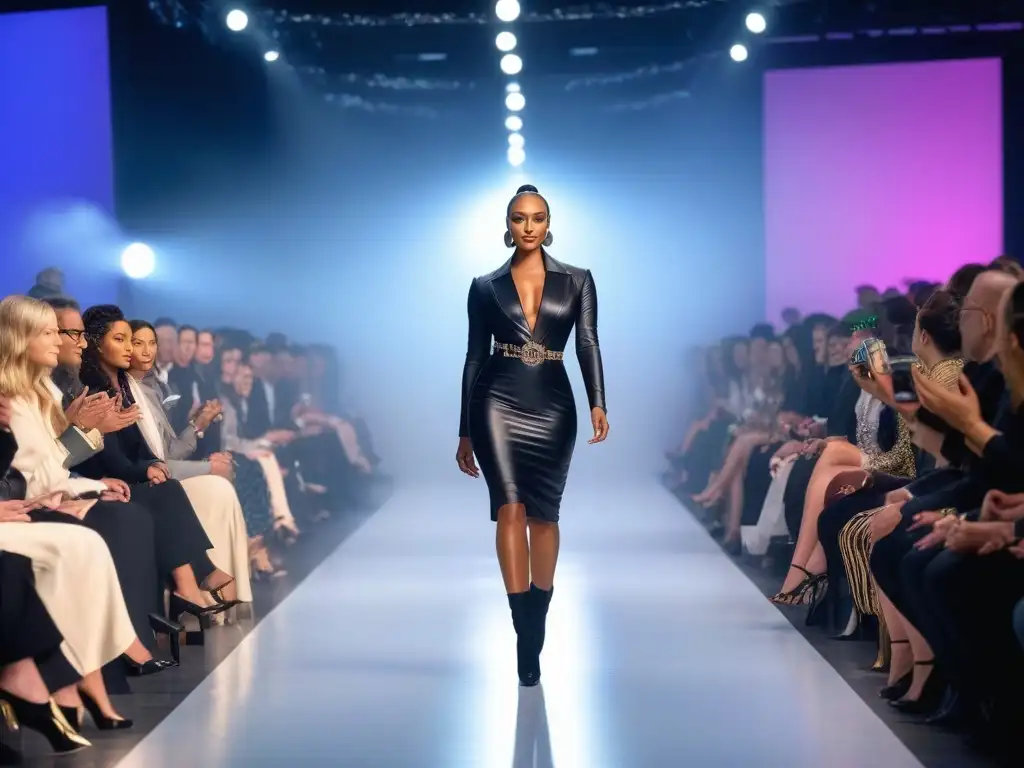 Desfile de moda inclusivo con modelos diversos y seguros Desfile de moda inclusiva y responsabilidad social con modelos de diversas etnias, cuerpos y habilidades, luciendo diseños elegantes