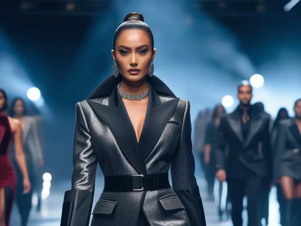 Desfile inclusivo: moda empoderadora en 8k Desfile de moda inclusiva en series y películas, modelos diversos exhiben confianza y empoderamiento en una pasarela futurista