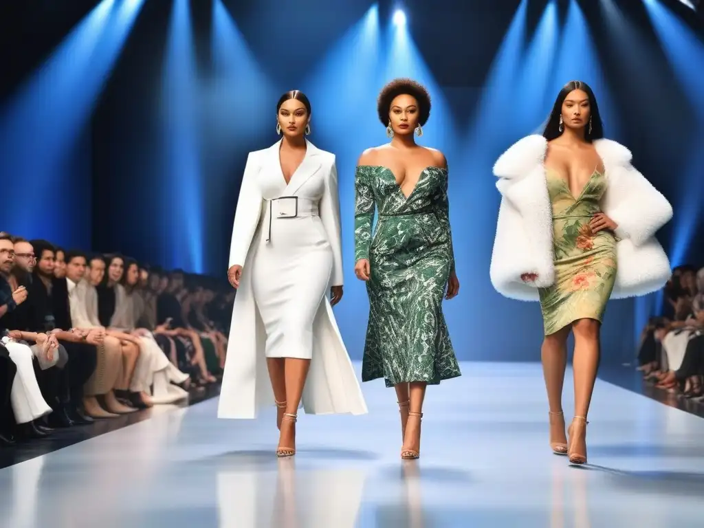 Desfile inclusivo: moda sostenible para todos Desfile de moda inclusiva sostenible desafío con modelos diversos luciendo prendas innovadoras en una pasarela elegante