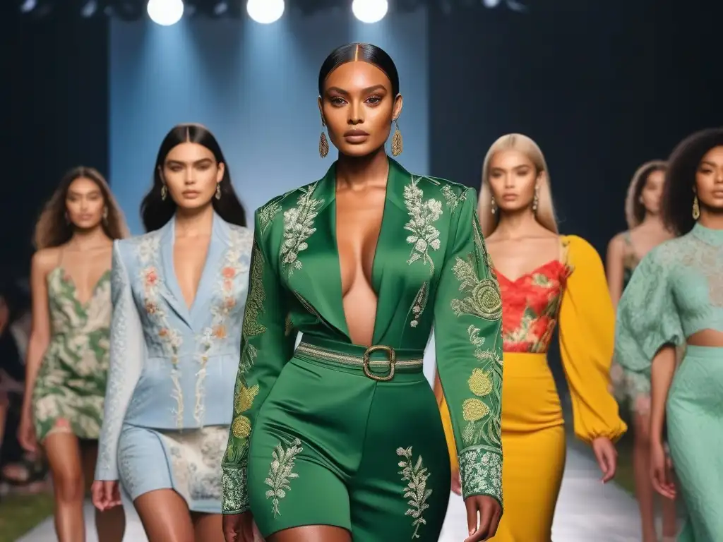 Desfile de moda inclusivo y sostenible: diversidad y estilo eco Desfile de moda inclusiva y sostenible, diversidad de cuerpos mostrando elegancia y estilo en la pasarela