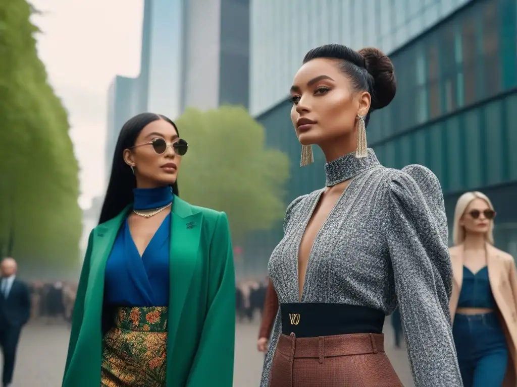 Moda ecoconsciente: diversidad y estilo en la ciudad verde Un desfile de moda inclusiva y sostenible en la ciudad, fusionando naturaleza y estilo urbano