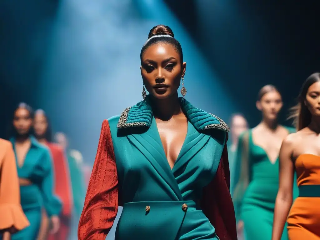 Desfile inclusivo de moda sostenible: diversidad, belleza y empoderamiento Un desfile de moda inclusiva y sostenible con modelos diversos en atuendos coloridos y modernos