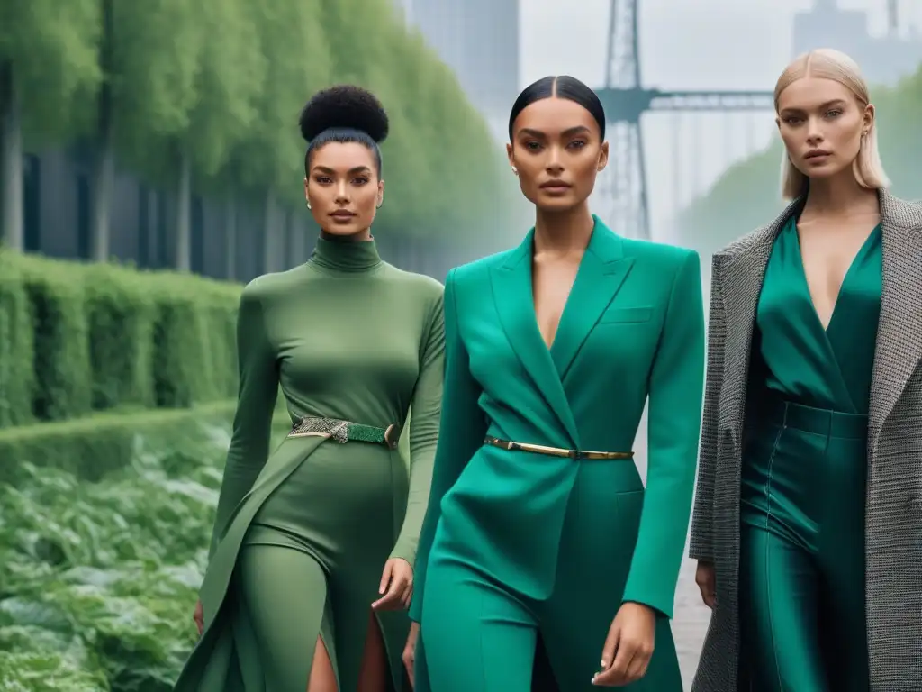 Moda sostenible: belleza e inclusividad en la ciudad del futuro Un desfile de moda inclusiva y sostenible en una ciudad futurista con certificaciones ecológicas
