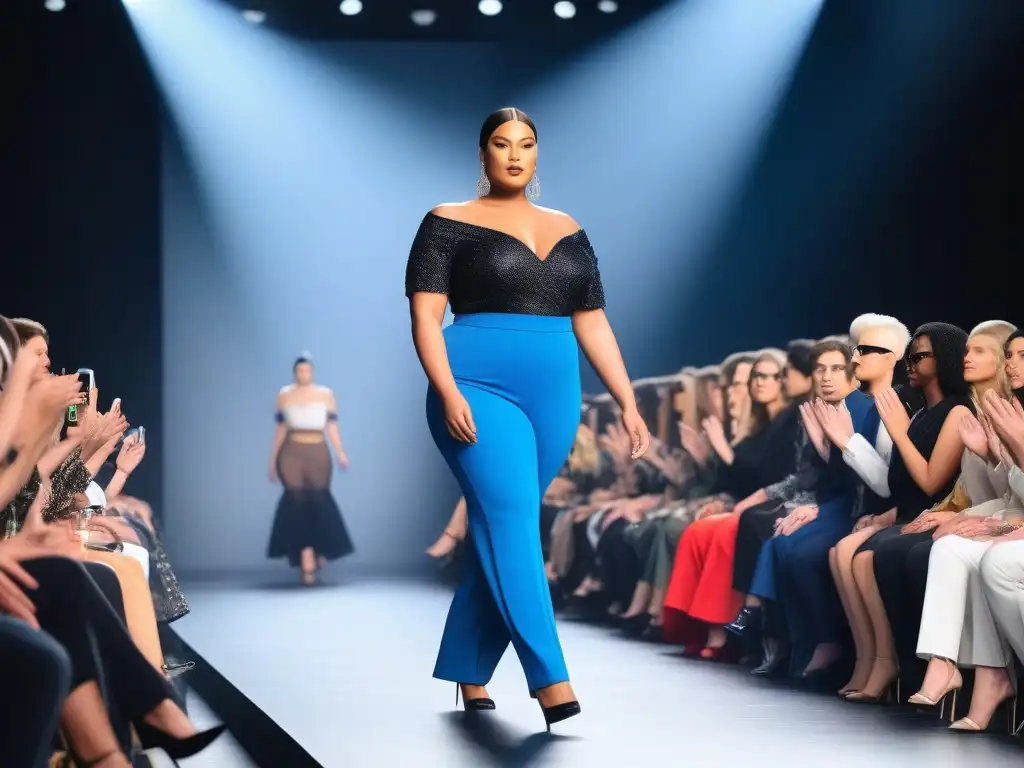 Pasarela inclusiva: moda diversa y empoderamiento Desfile de moda inclusiva para todas las tallas con modelos diversos y empoderados luciendo atuendos vibrantes y modernos
