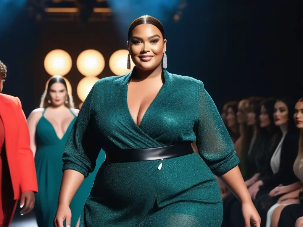 Desfile de moda inclusiva: modelos plus size seguras y estilosas Desfile de moda inclusiva tallas grandes desmitificando con modelos seguras y estilosas en pasarela brillante