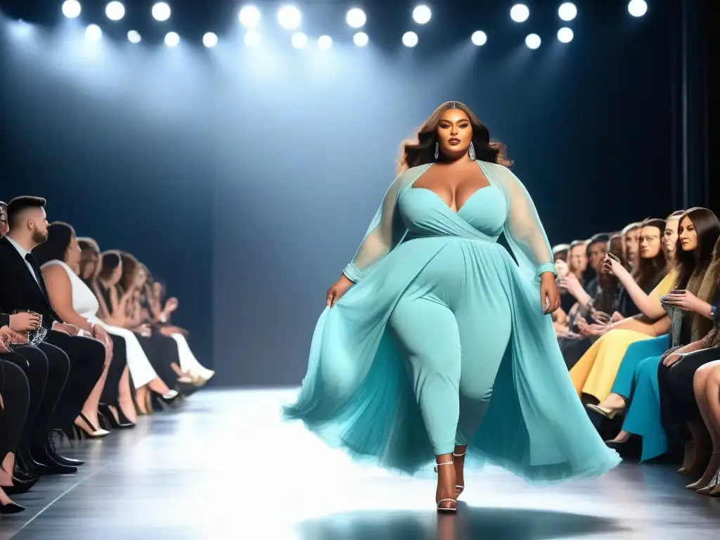 Desfile de moda inclusiva: modelos plus size desafían estándares Un desfile de moda inclusiva tallas grandes desmitificando, donde modelos seguras desafían estándares de belleza