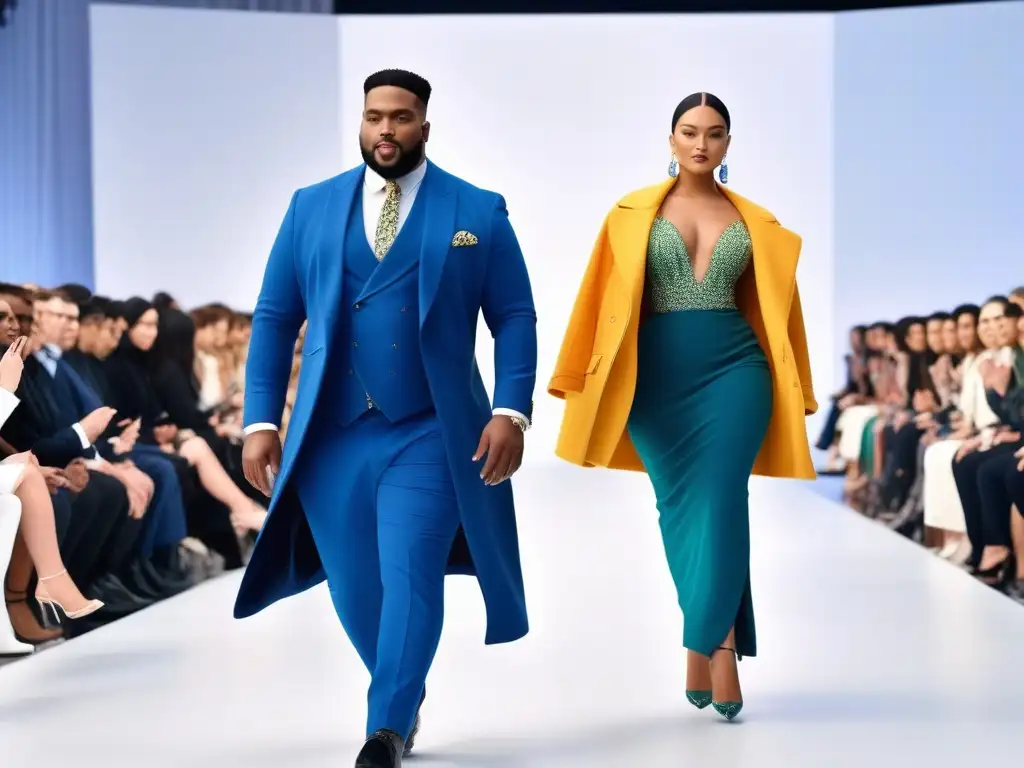 Desfile inclusivo: modelos de moda empoderados en diversidad Desfile de moda inclusiva tallas especiales futuro con modelos diversos empoderados y elegantes