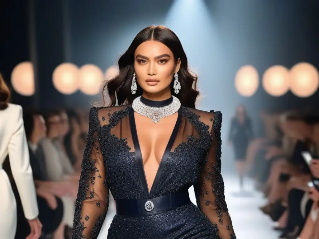 Desfile de moda: diversidad y elegancia en la pasarela Desfile de moda inclusiva para todas las tallas: modelos diversas lucen elegantes y seguras en la pasarela, irradiando empoderamiento y sofisticación