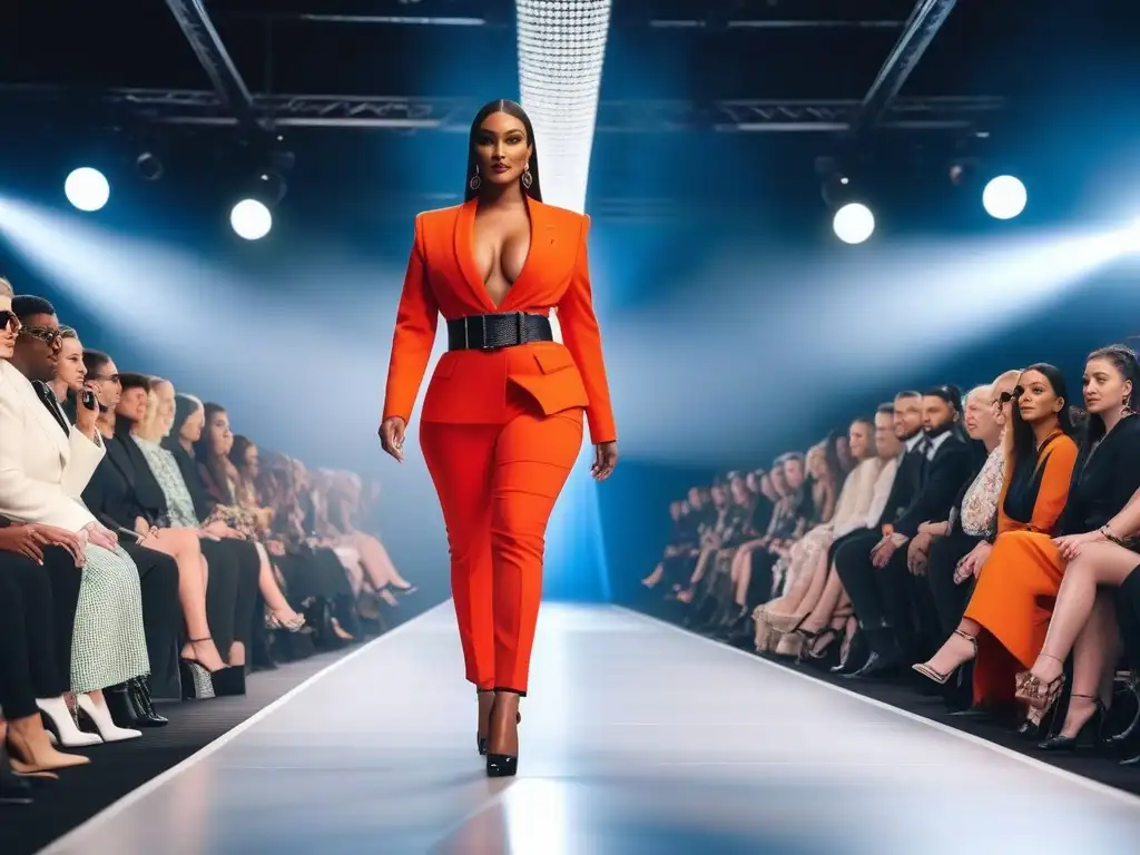 Desfile de moda inclusiva: diversidad y estilo en la pasarela Desfile de moda inclusiva tallas especiales industria con modelos seguras y estilosas mostrando diseños trendy en pasarela luminosa