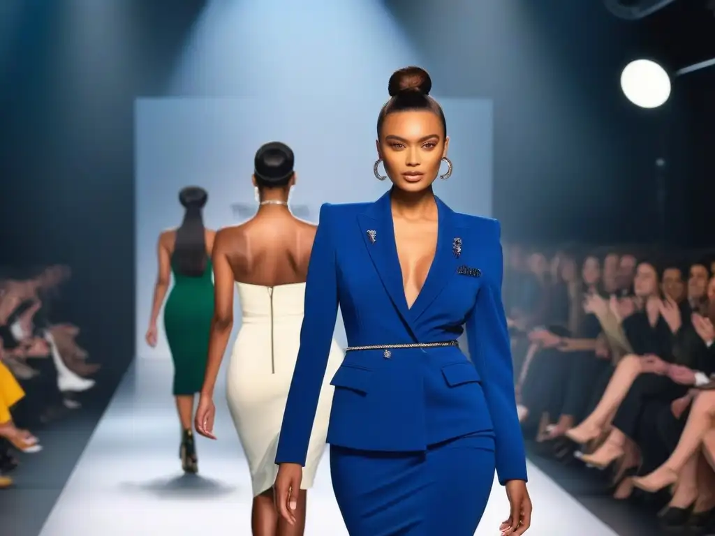 Desfile de moda para altos: elegancia y empoderamiento en 8k Desfile de moda inclusiva tallas especiales industria con modelos altos elegantes y seguros de sí mismos luciendo diseños trendy y chic