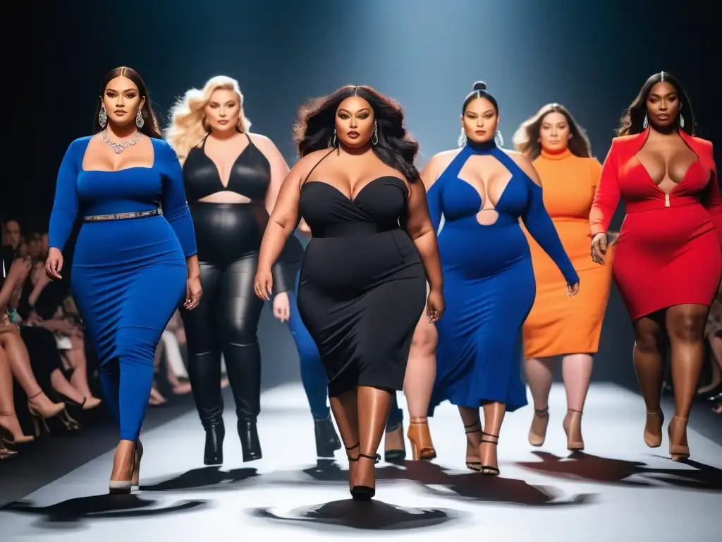 Desfile de moda plussize: modelos seguras con outfits inclusivos Un desfile de moda inclusiva tallas especiales industria con modelos de tallas grandes seguras y empoderadas en la pasarela