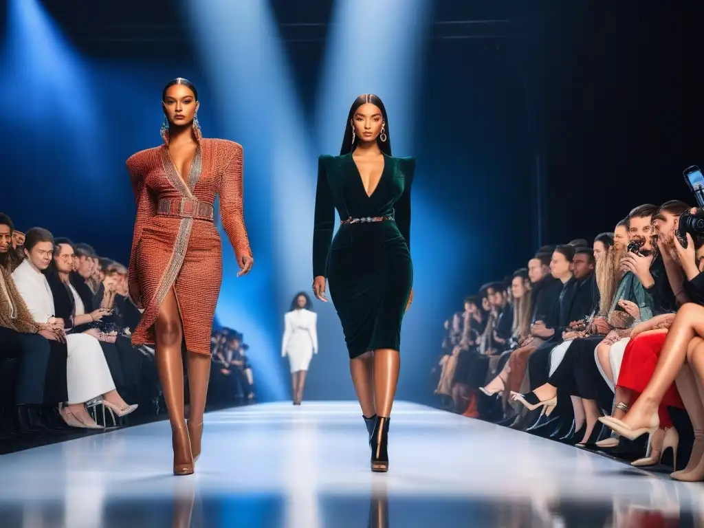 Desfile inclusivo: moda vibrante y diversidad en pasarela futurista Desfile de moda inclusiva para todas las tallas con modelos diversos empoderados en una pasarela futurista