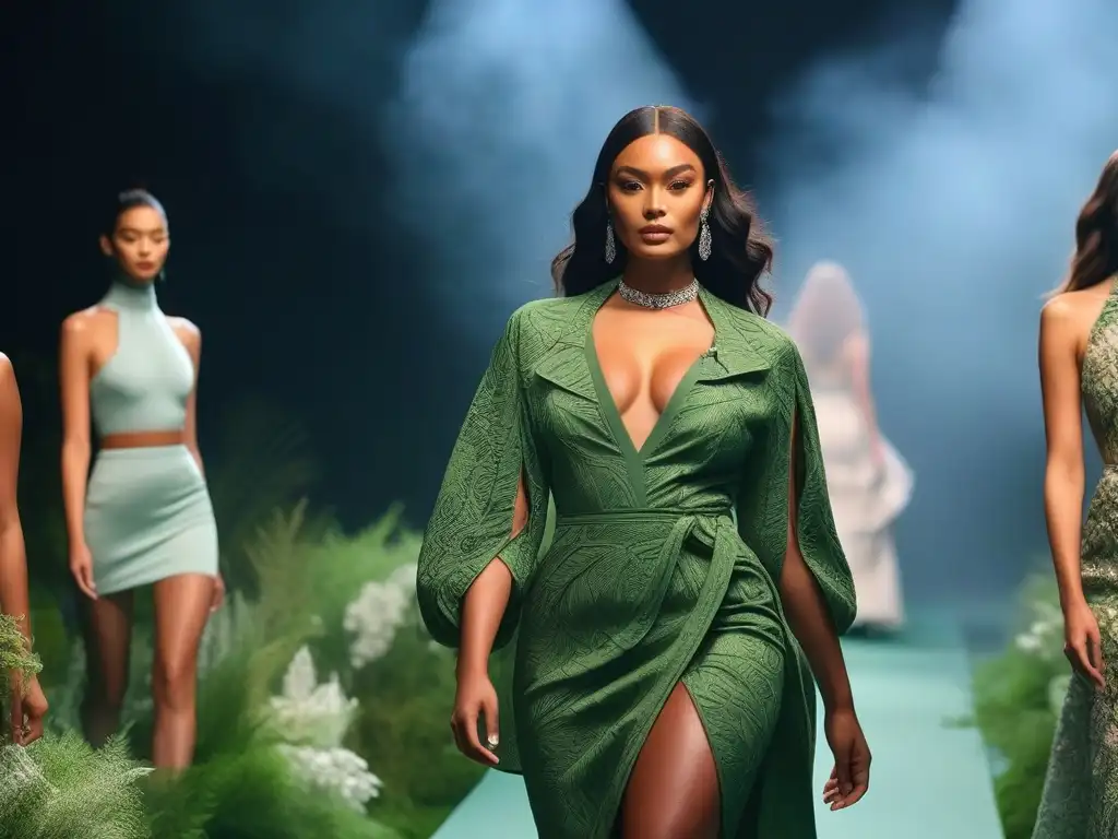 Desfile de moda sostenible: diversidad y estilo único Desfile de moda inclusiva tallas específicas sostenible con modelos diversos, individualidad y ecoamigable