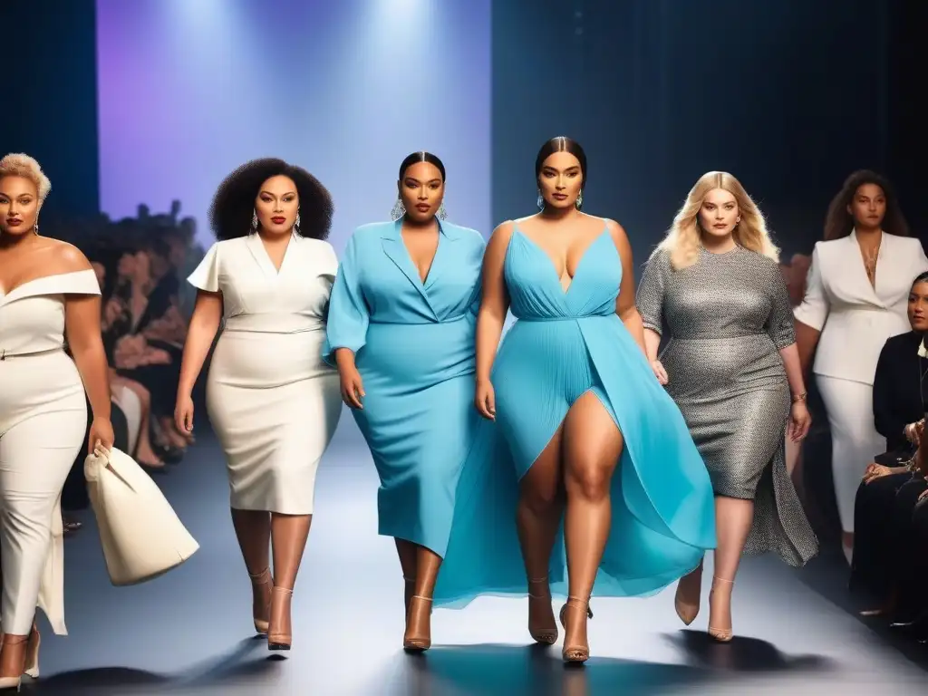 Desfile de moda sostenible: modelos plussize empoderadas Desfile de moda inclusiva tallas grandes sostenibles con modelos seguras y elegantes en la pasarela