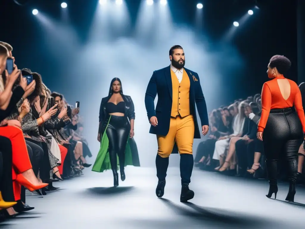 Desfile inclusivo: moda diversa y empoderada Desfile de moda inclusiva para todas tallas con modelos diversos y espectadores animados
