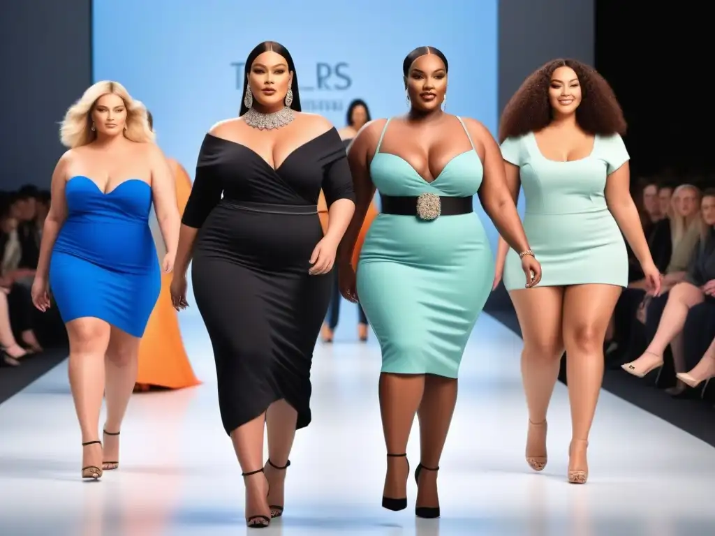 Desfile de moda plussize: empoderamiento y diversidad Desfile de moda inclusiva tallas grandes tendencia con modelos seguras y empoderadas