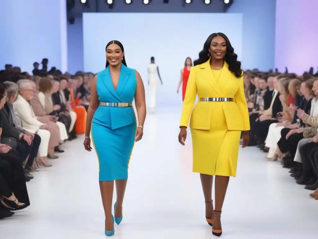 Desfile inclusivo de moda tech: innovación y empoderamiento Un desfile de moda inclusiva tecnológica, modelos con discapacidad lucen diseños futuristas
