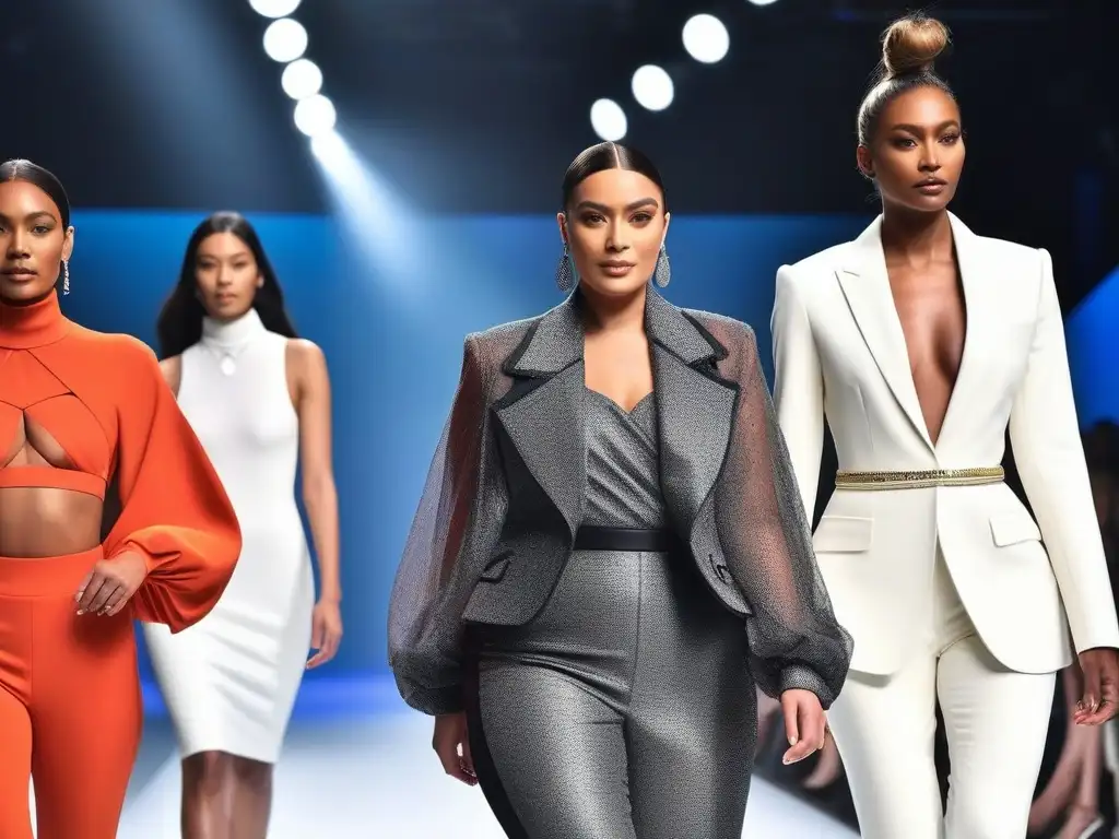 Desfile de moda inclusivo: diversidad y innovación en la pasarela Desfile de moda inclusiva tendencias globales con modelos diversos luciendo innovadores diseños en una pasarela brillante