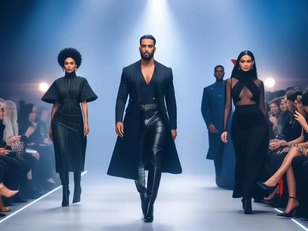 Desfile inclusivo: moda futurista y diversidad en la pasarela Desfile de moda inclusiva tendencias predicciones: modelos diversos caminan con confianza por una pasarela futurista, exudando empoderamiento y estilo