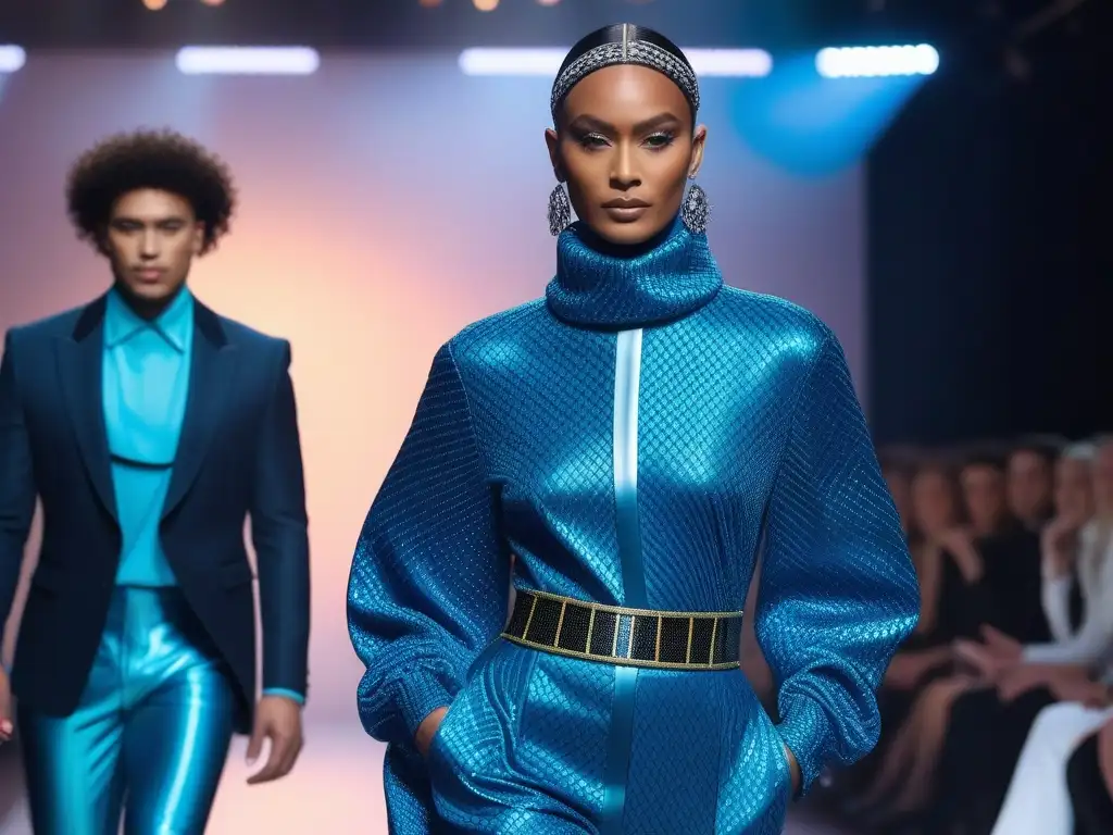 Desfile de moda transgresor: íconos genderfluid empoderados Desfile de moda inclusiva con influencers transgénero y no binarios, deslumbrando en la pasarela con diseños vanguardistas y empoderados